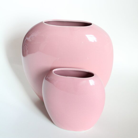 [MILLARD LISTER] Matching Pink Oblong Vases (Canada/Japan) - Picture 1 of 9